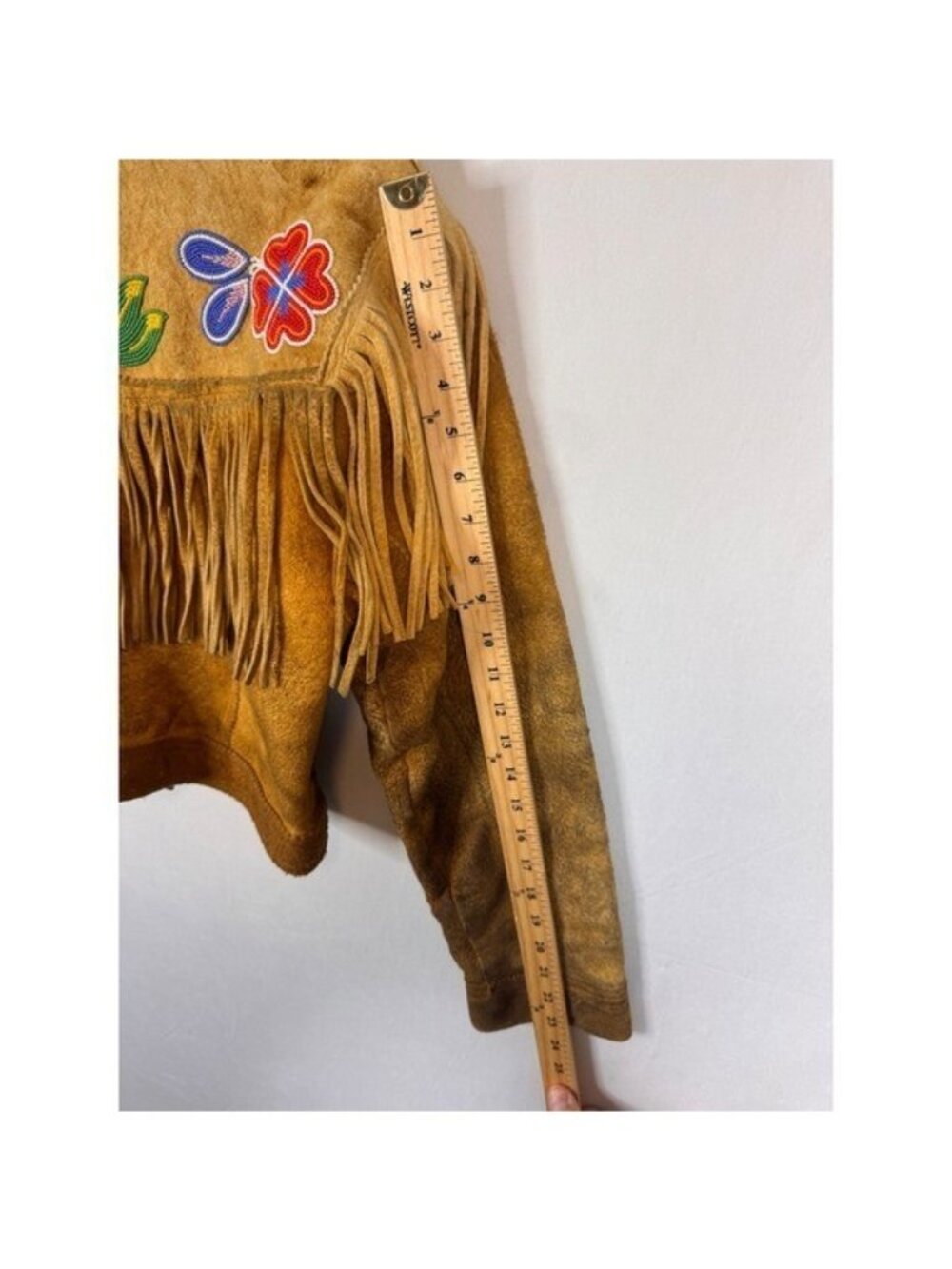 Vintage Buckskin Western Beaded Fringe Jacket Leather Floral Native Crop Women S - Picture 16 of 16